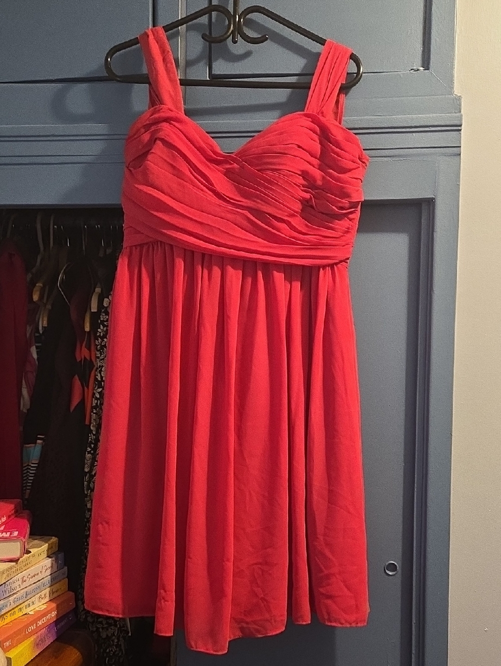 Women's Dark Pink- Watermelon Pleated Bust A-Line Dress